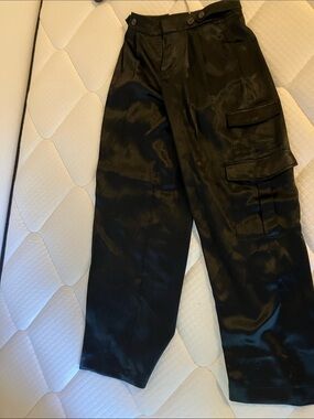 a new day Black Satin Cargo Trousers